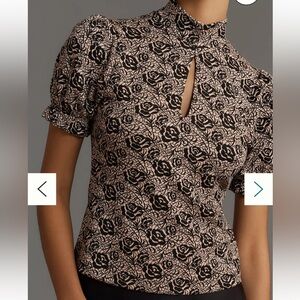 Maeve fo Anthropologie Short-Sleeve Ditsy Jacquard Top size small